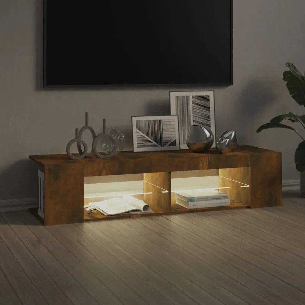 Móvel de TV com luzes LED 135x39x30 cm cor carvalho fumado