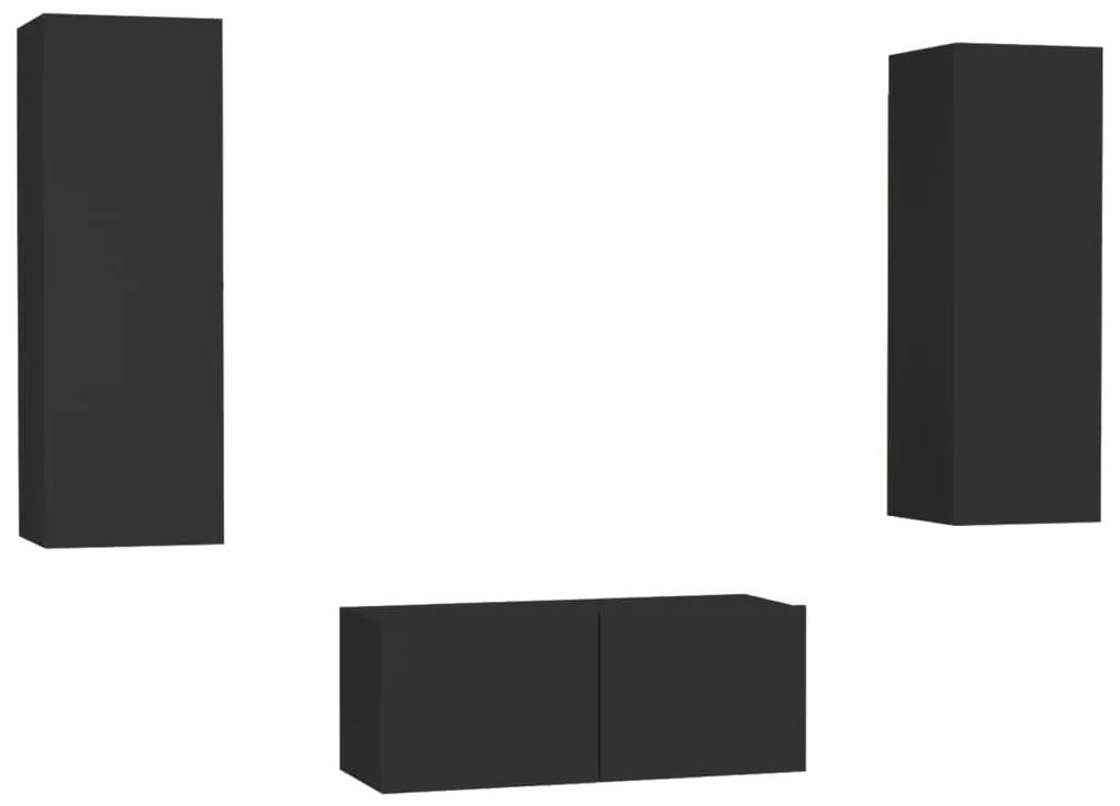 3 pcs conjunto de móveis de TV contraplacado preto