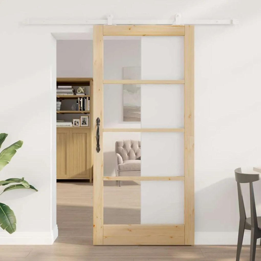 vidaXL Porta Deslizante ORKDAL Castanho 93 x 202 cm Madeira e metal