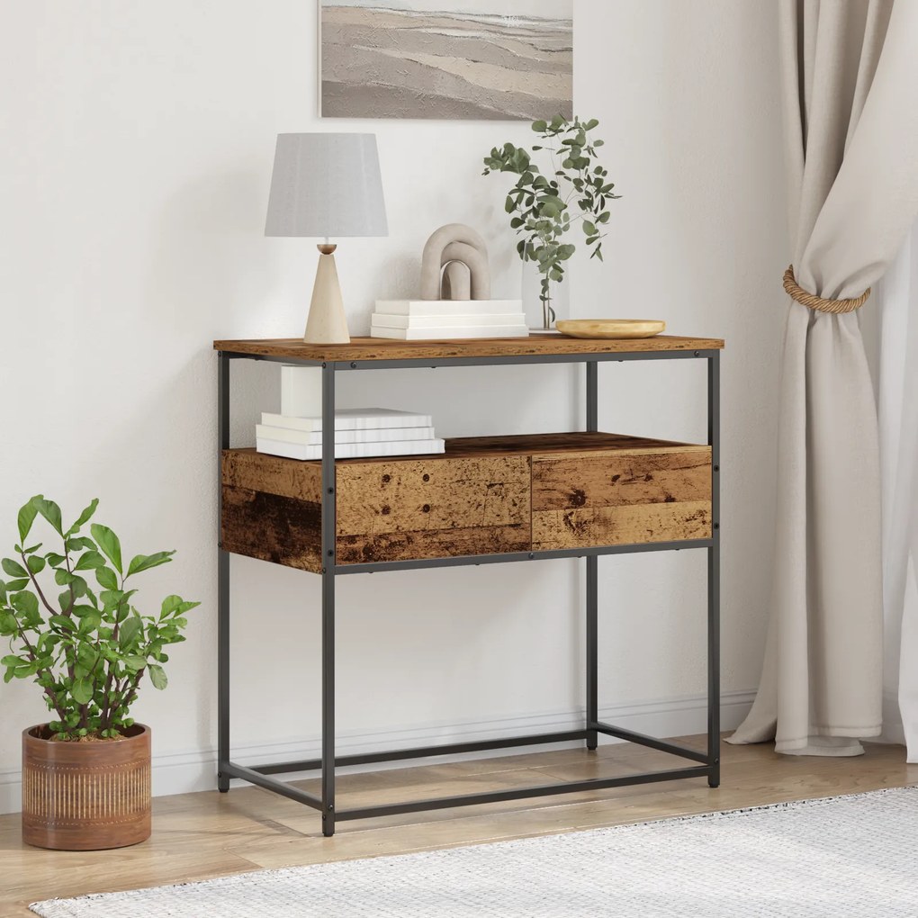 Mesa de Consola vidaXL Madeira Velha 75x40x75 cm Madeira Reforçada e Aço