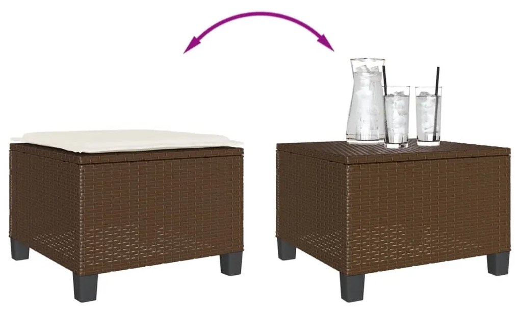 3 pcs conjunto bistrô com almofadões vime PE castanho
