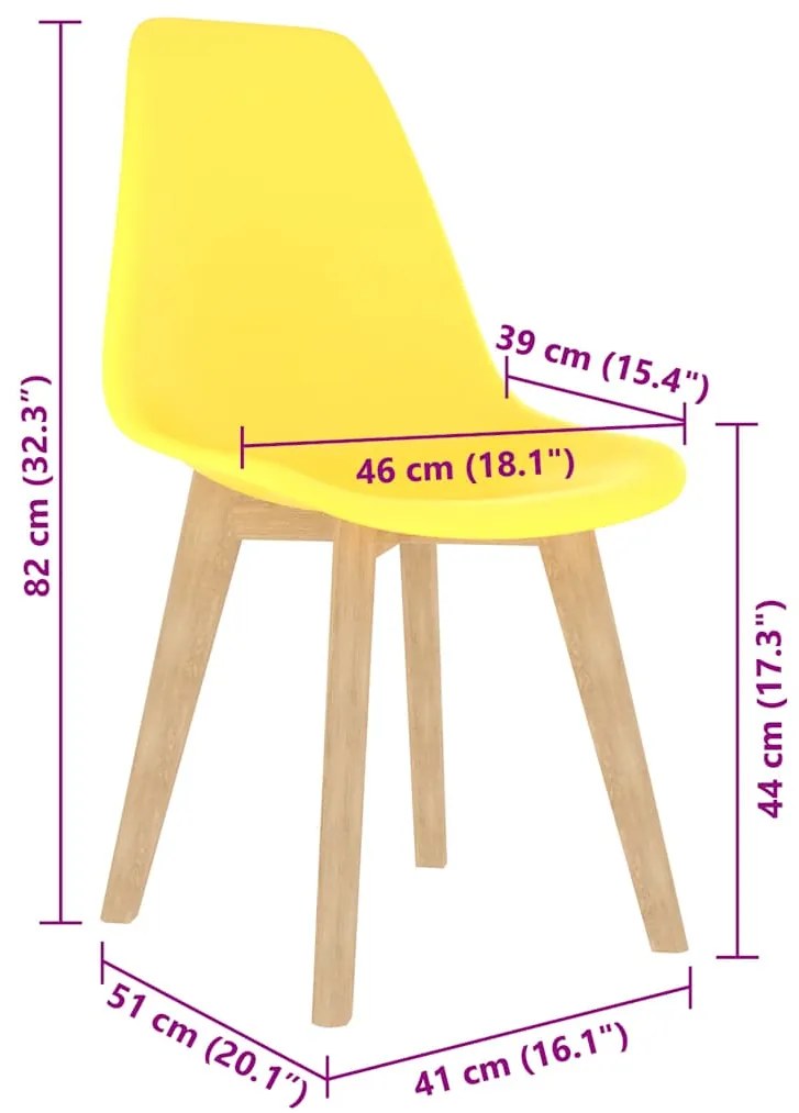 Cadeiras de jantar 4 pcs plástico amarelo