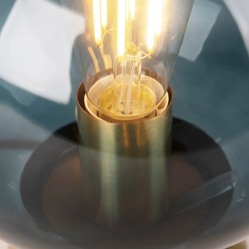 Candeeiro de mesa Art Deco em latão com vidro azul oceano - Pallon