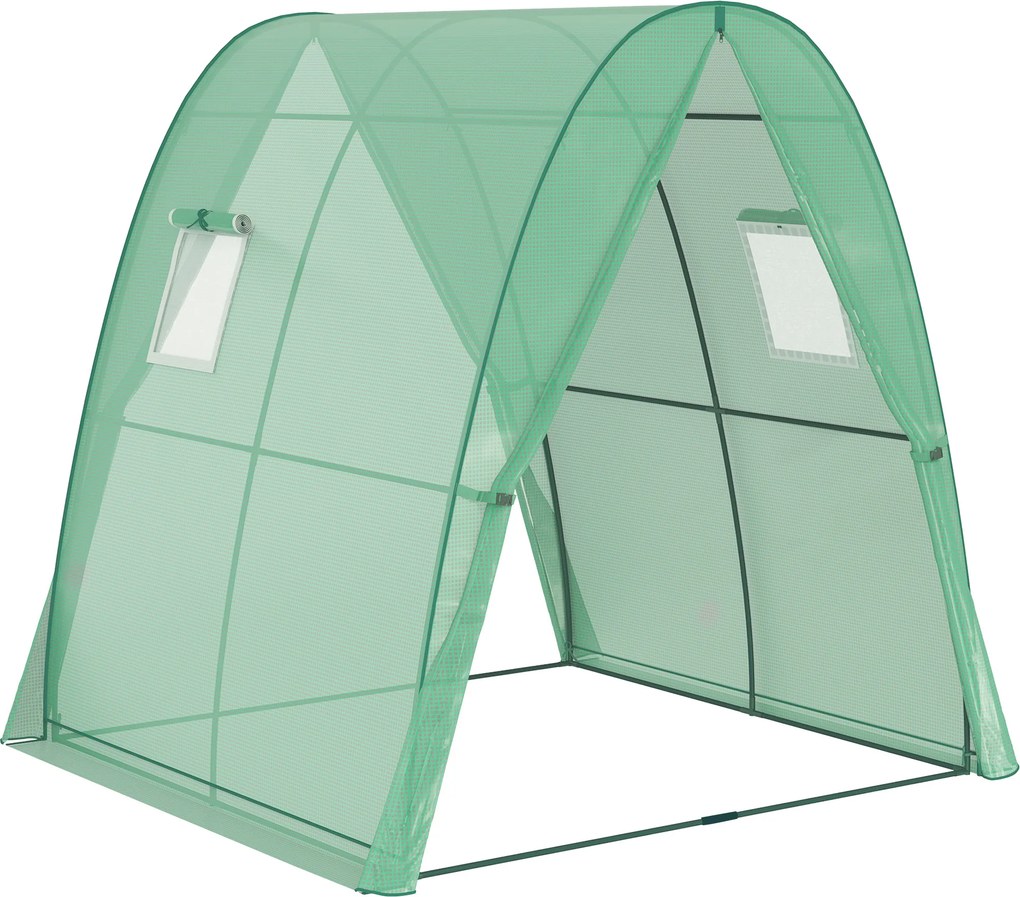 Outsunny Estufa arqueada com sacos de areia e cobertura de plástico, 2 portas de enrolar, janelas em tela, portátil, 1,8 x 1,8 x 2 m, Verde | Aosom Portugal