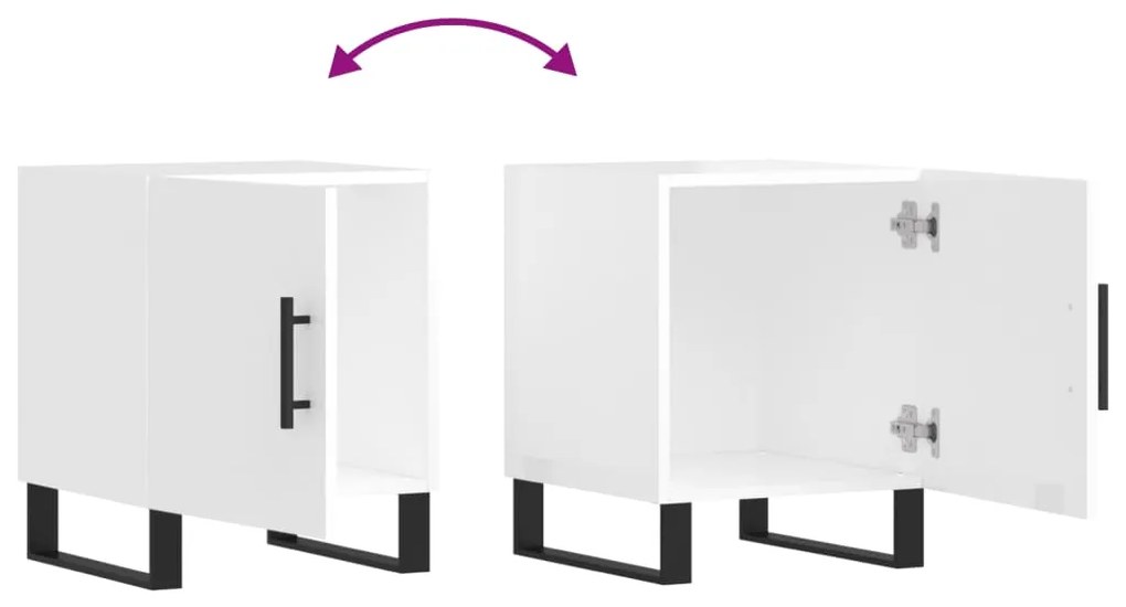 Mesa cabeceira 2pcs 40x40x50cm deriv. madeira branco brilhante