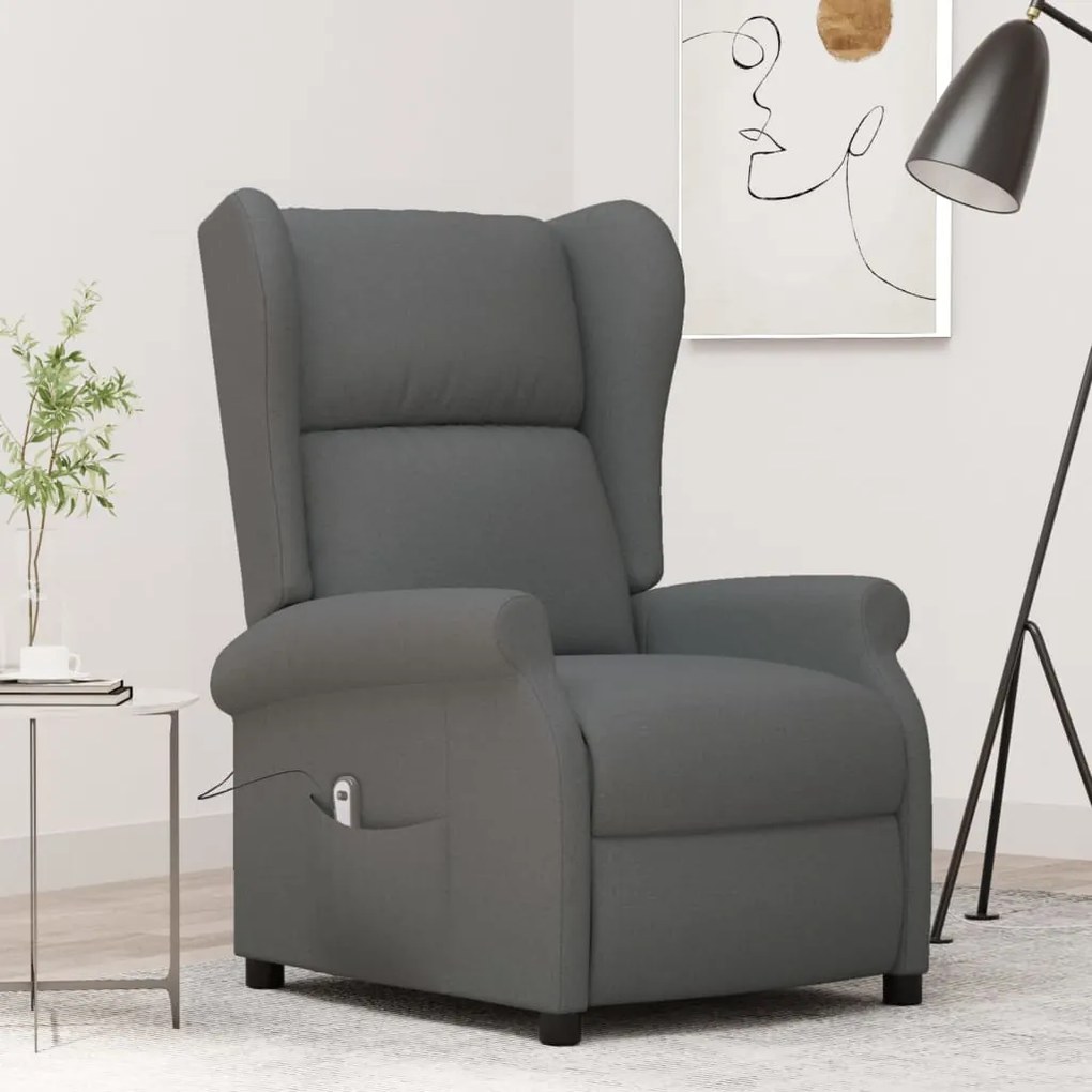 3098320 vidaXL Poltrona reclinável elétrica tecido cinza-escuro