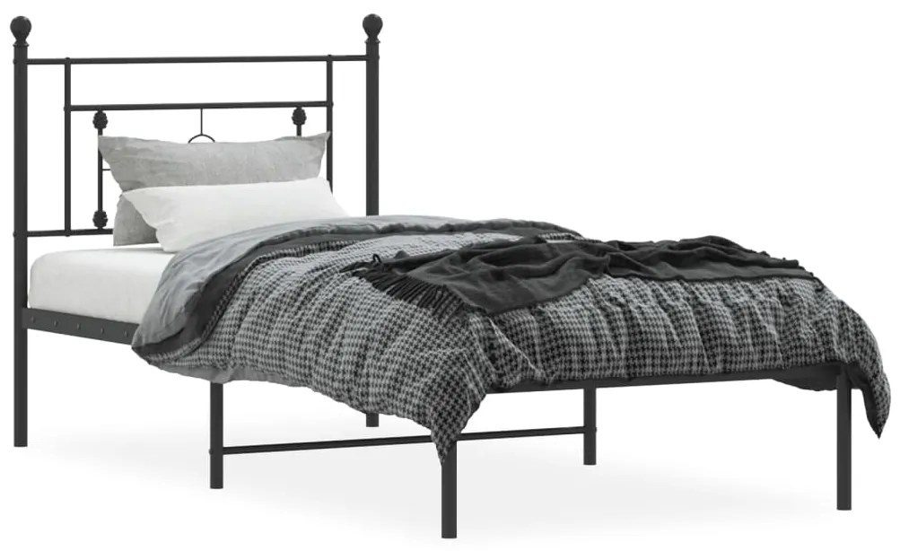 Estrutura de cama com cabeceira 90x200 cm metal preto