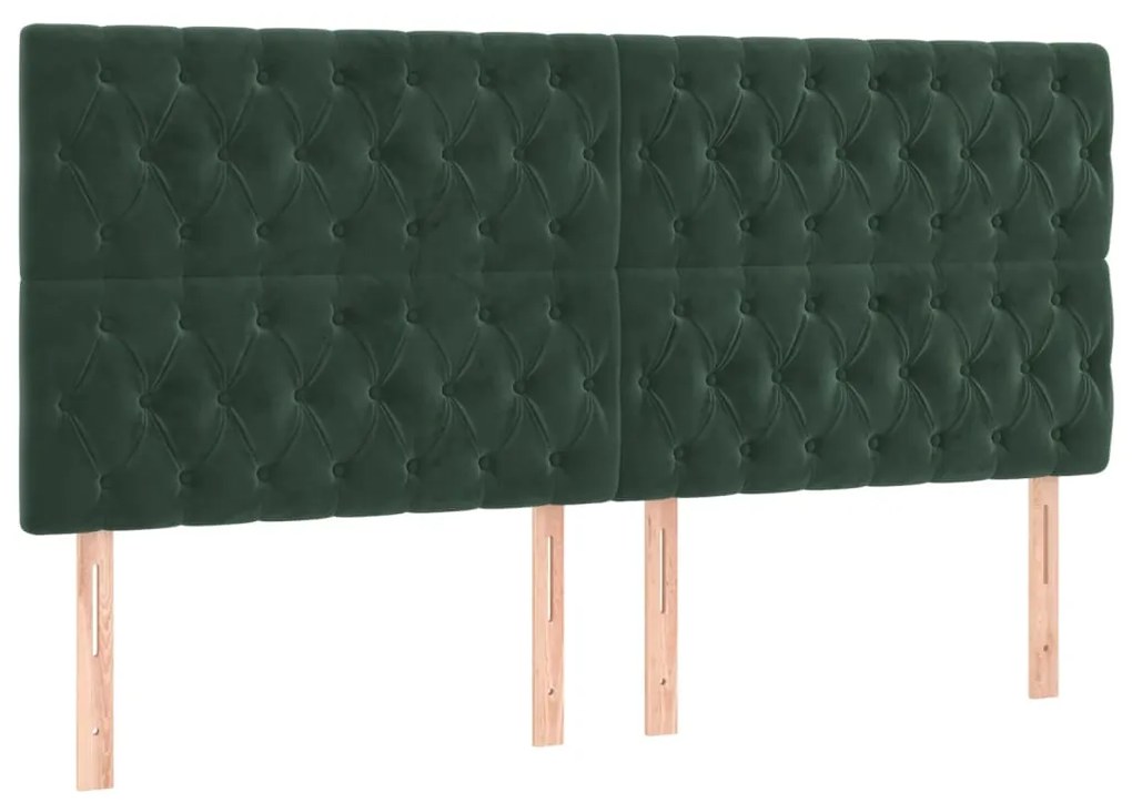 Cama box spring c/ colchão/LED 200x200 cm veludo verde-escuro