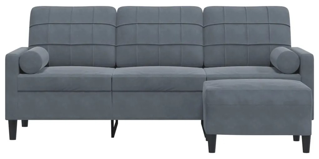 Sofá de 3 lugares com apoio de pés 180 cm veludo cinza-escuro