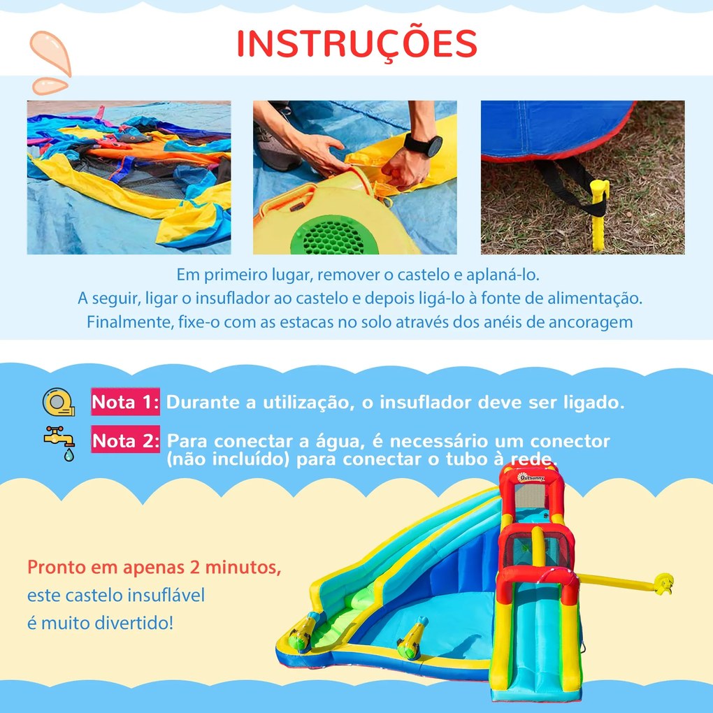 Outsunny Castelo Insuflável com 2 Escorregas Trampolim e Piscina para