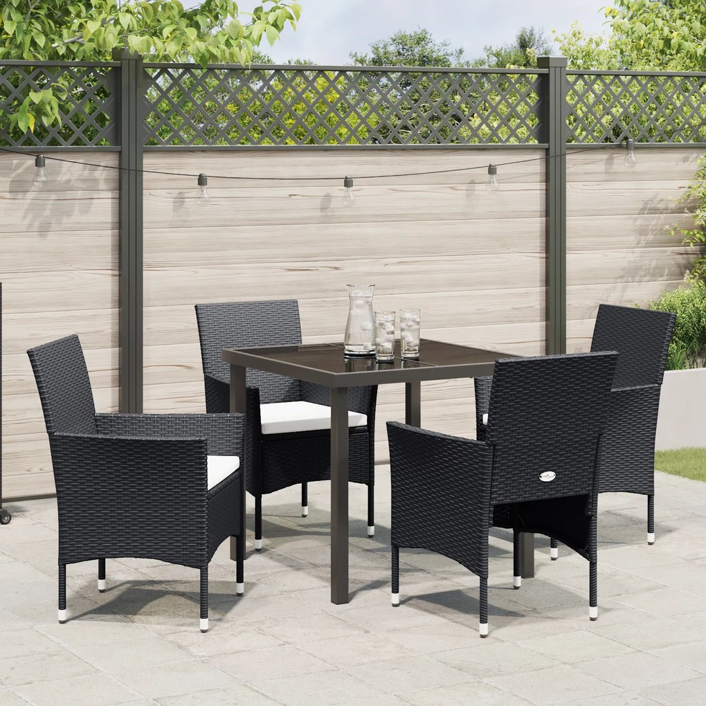Conjunto de Jantar de Jardim 5 Peças Preto Rattan Polietileno