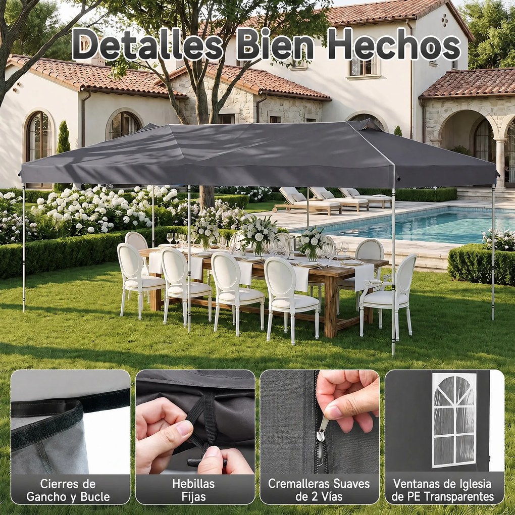 Tenda Dobrável para Exterior, 600 x 300 cm, 3 Alturas Ajustáveis, Cinzenta