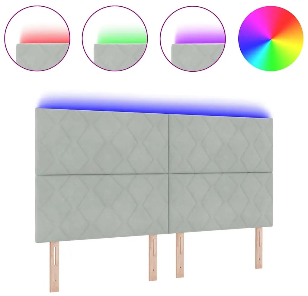 Cabeceira LED Design Blocos de Diamante Cinza Claro 180 cm Veludo