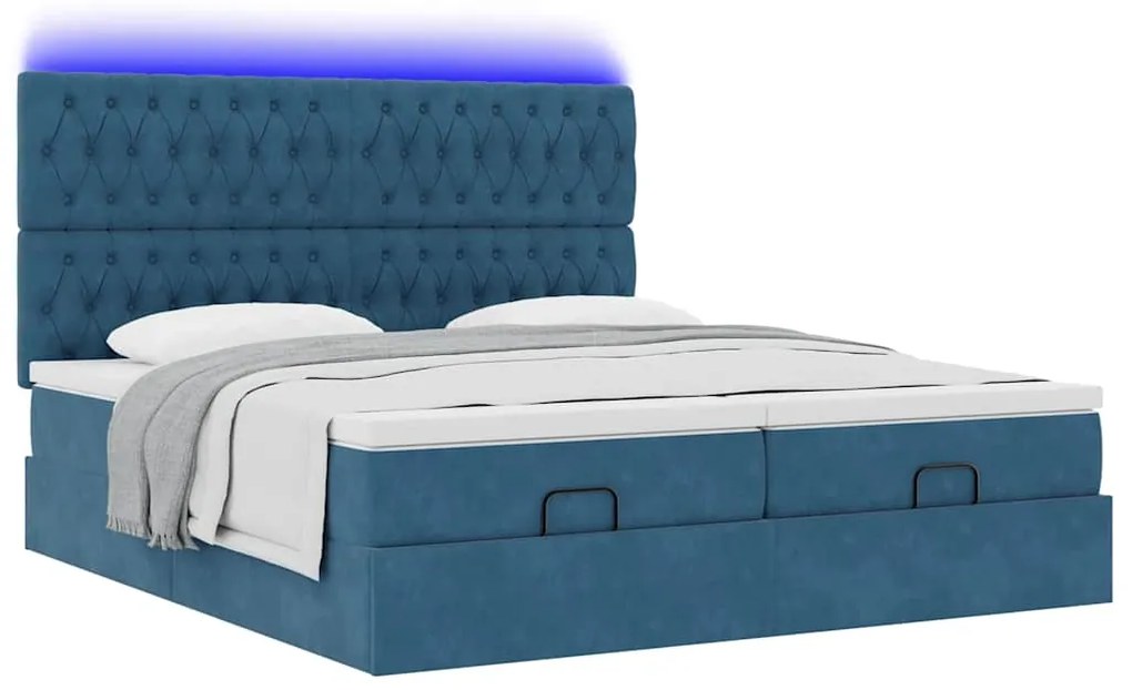Estrutura cama otomana colchões 180x200 cm veludo azul escuro