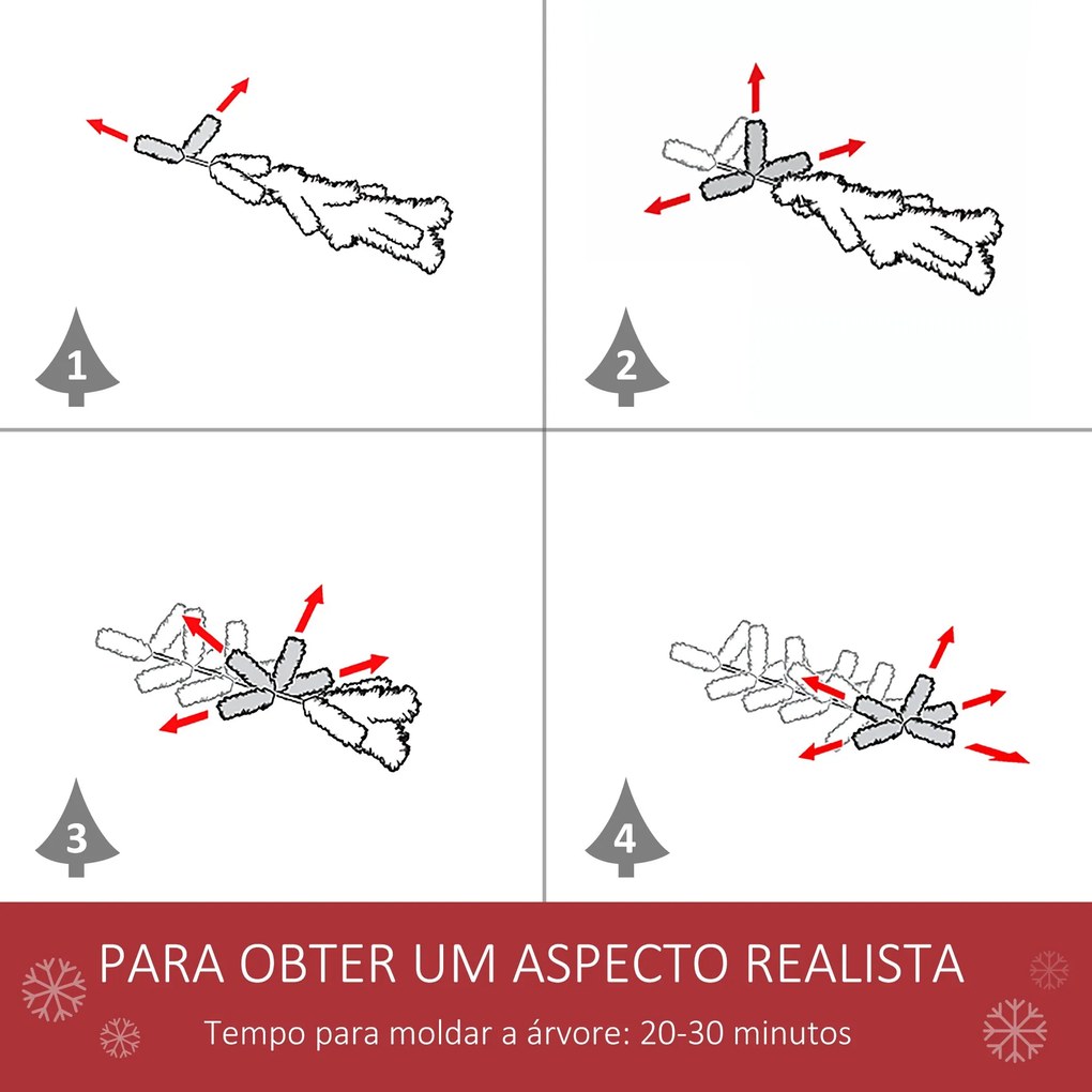 Árvore de Natal Artificial 180 cm Ignífugo com 618 Ramos 34 Bagas 30 P