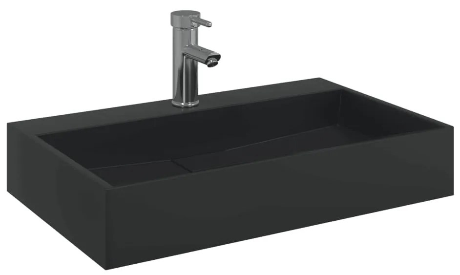Lavatório 60x38x11 cm mineral/mármore fundido mate preto