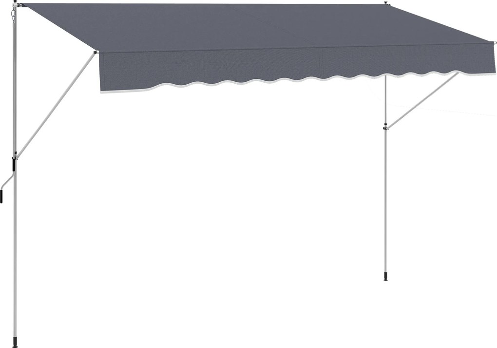 Toldo Manual Retrátil 4x1,2 m Altura Ajustável 170-280 cm com Manivela Anti-UV e Impermeável Sem Perfuração Cinzento Escuro