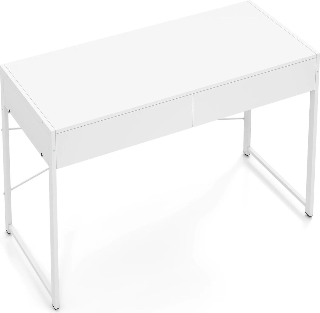 Secretária para computador 111 x 48 x 76 cm com 2 gavetas e estrutura metálica resistente para quarto, escritório, casa ou sala de jogos - Branca