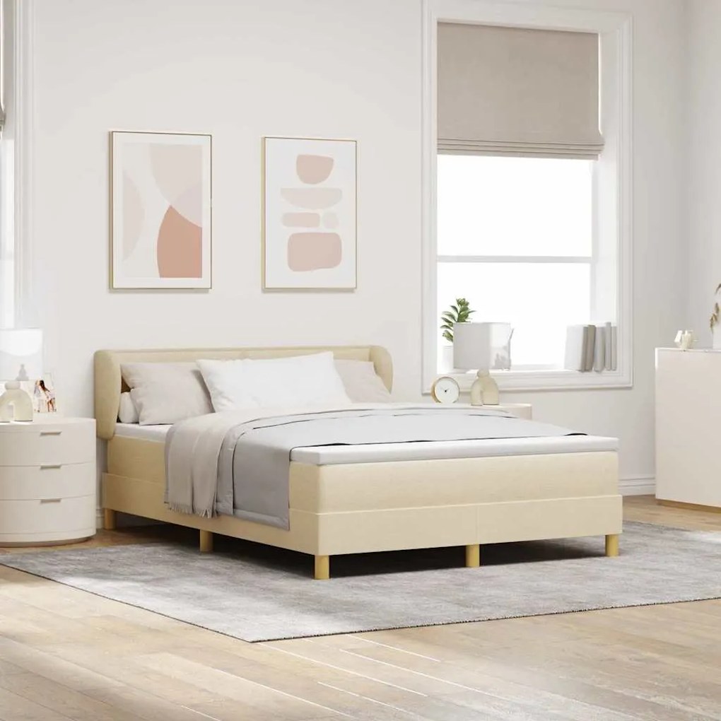 Cama Box Spring vidaXL com Colchão - Creme, 140x190 cm, Tecido