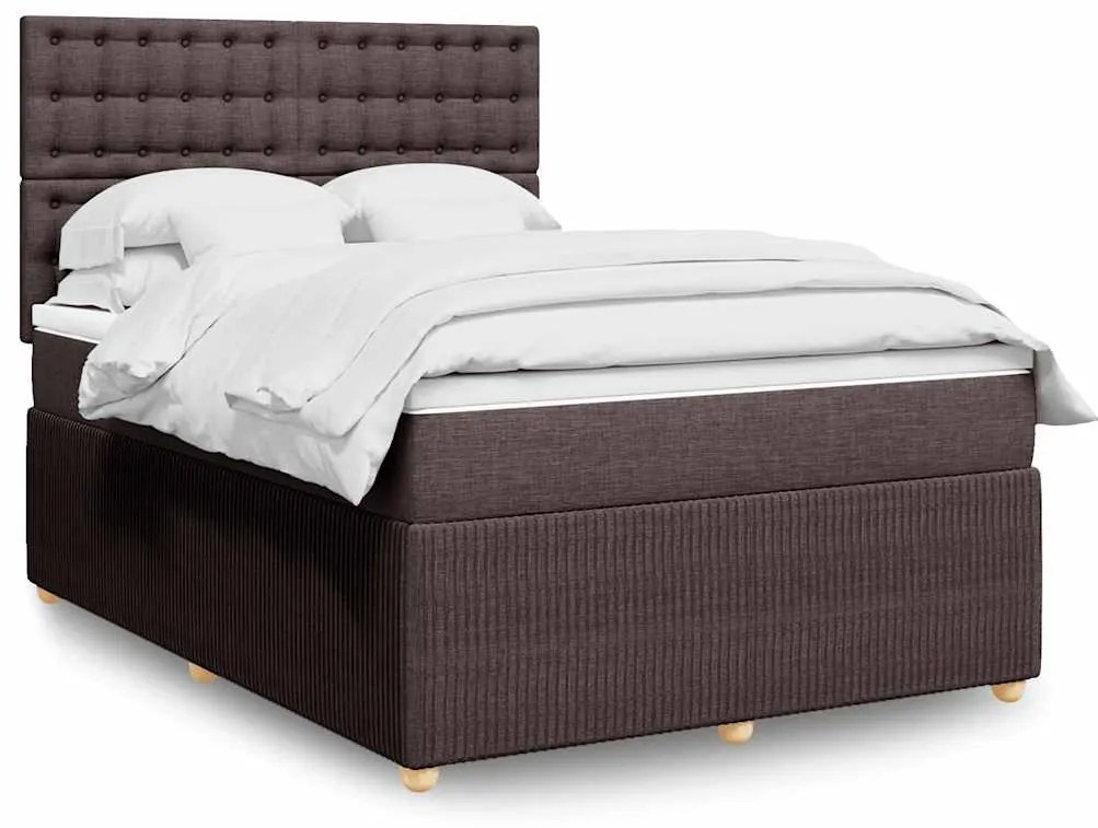 vidaXL Cama com molas/colchão 140x200 cm tecido castanho-escuro