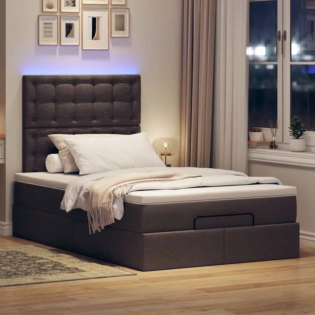 Estrutura de cama otomana com colchão 120x190cm castanho escuro
