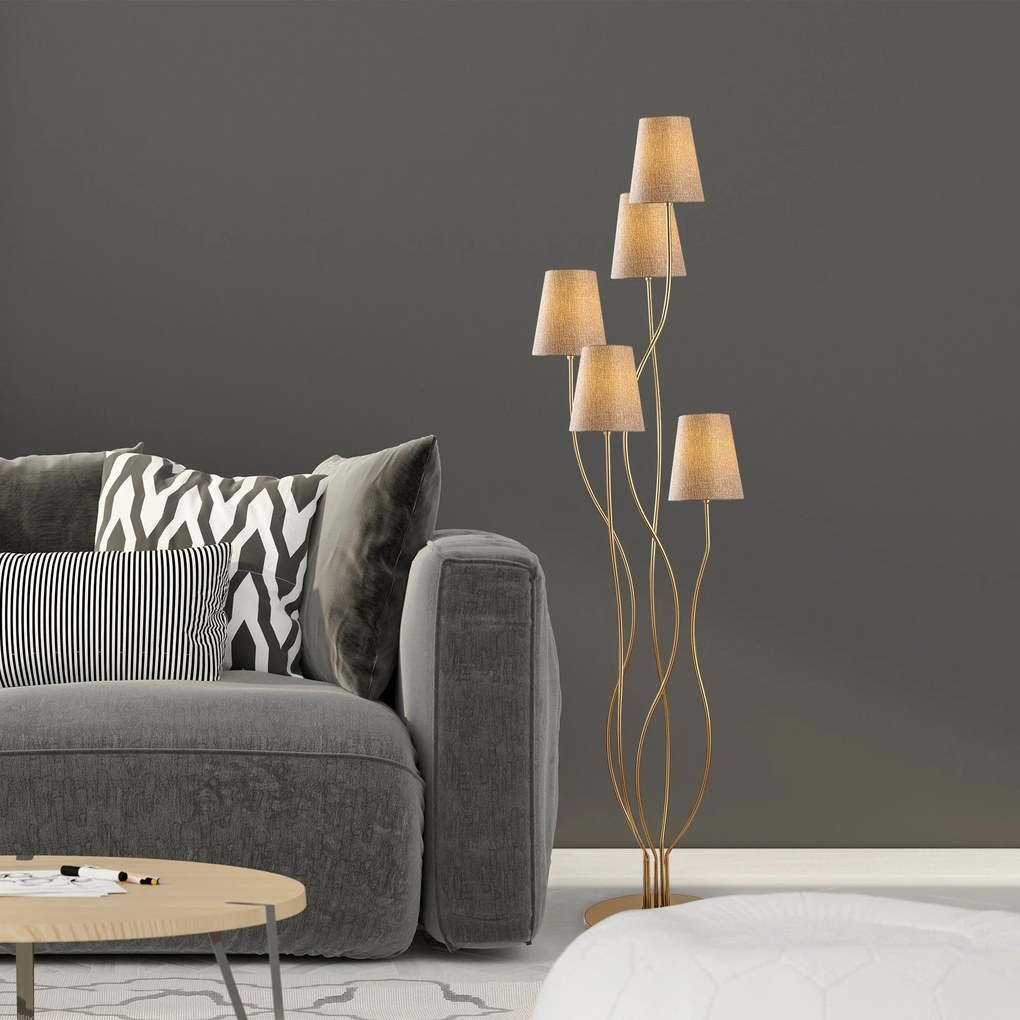 Candeeiro de Chão Bonibon – Dourado e Bege – 44 x 44 x 160 cm