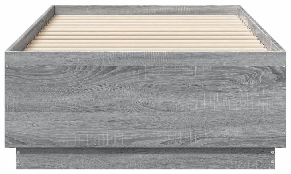 Estrutura de cama c/ luzes LED derivados madeira cinza sonoma