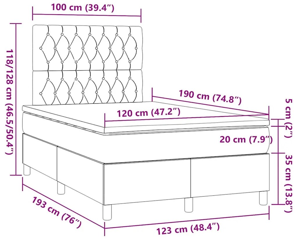 Cama boxspring com colchão 120x190 cm tecido azul