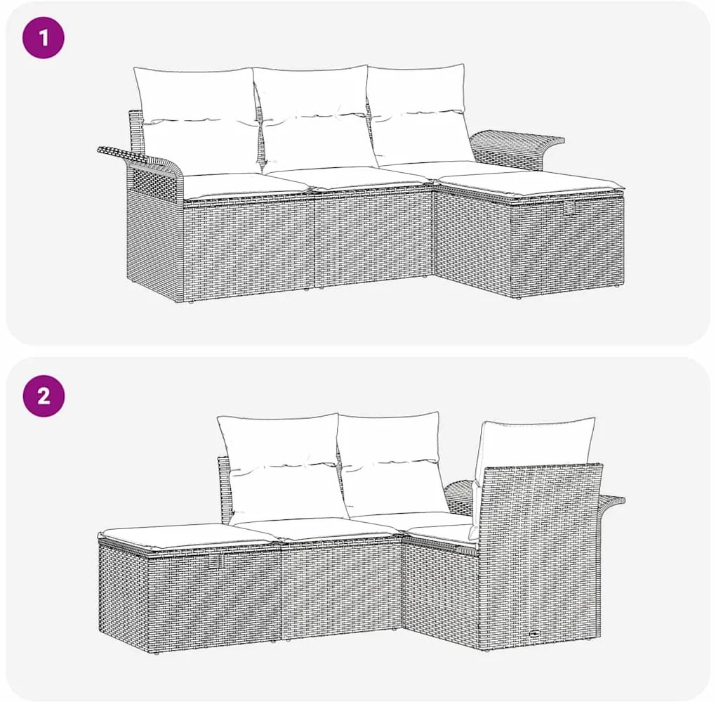 Conjunto de Sofá de Jardim de 4 Peças com Almofadas Cinza Rattan Polié