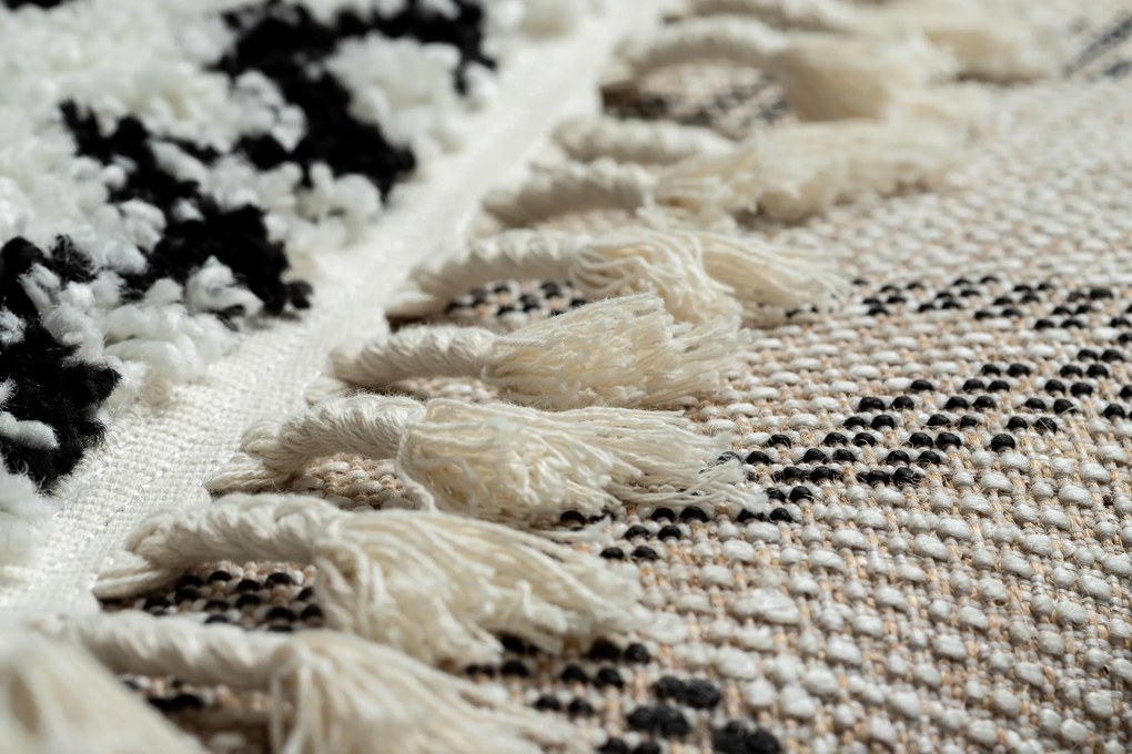 Tapete PROMO BERBER SAFI N9040 branco/preto Franjas berbere marroquino shaggy