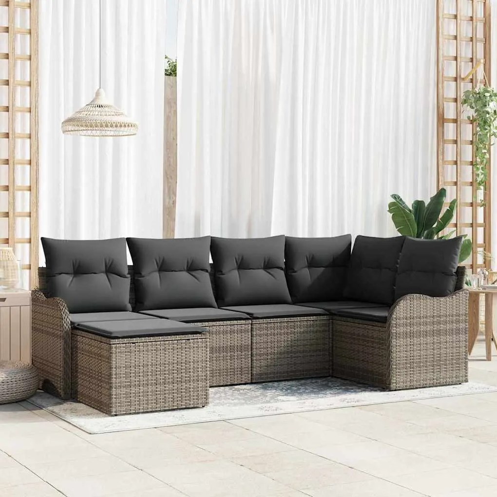 vidaXL Conjunto de Sofá de Jardim com 6 Peças e Almofadas Cinzentas de Rattan Sintético
