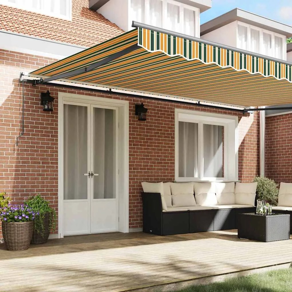 Toldo Retrátil Manual Verde e amarelo 500 × 350 cm Poliéster