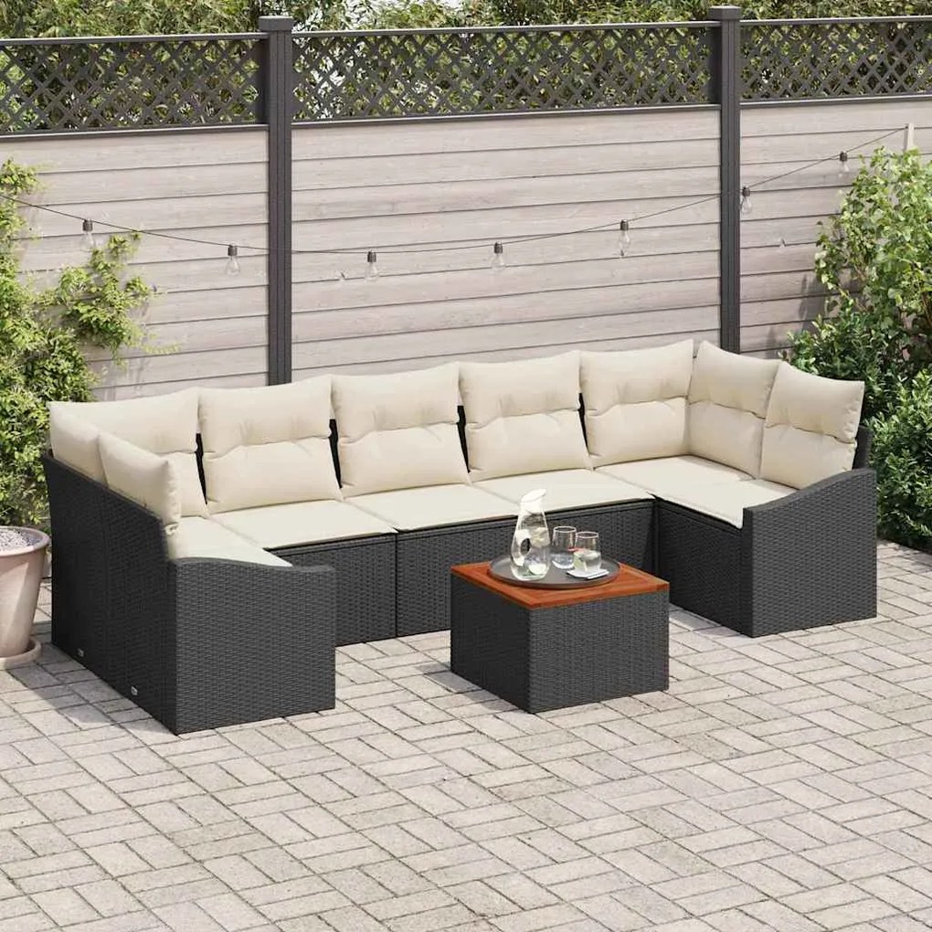 vidaXL Conjunto de Sofá de Jardim 8 pcs Preto, branco