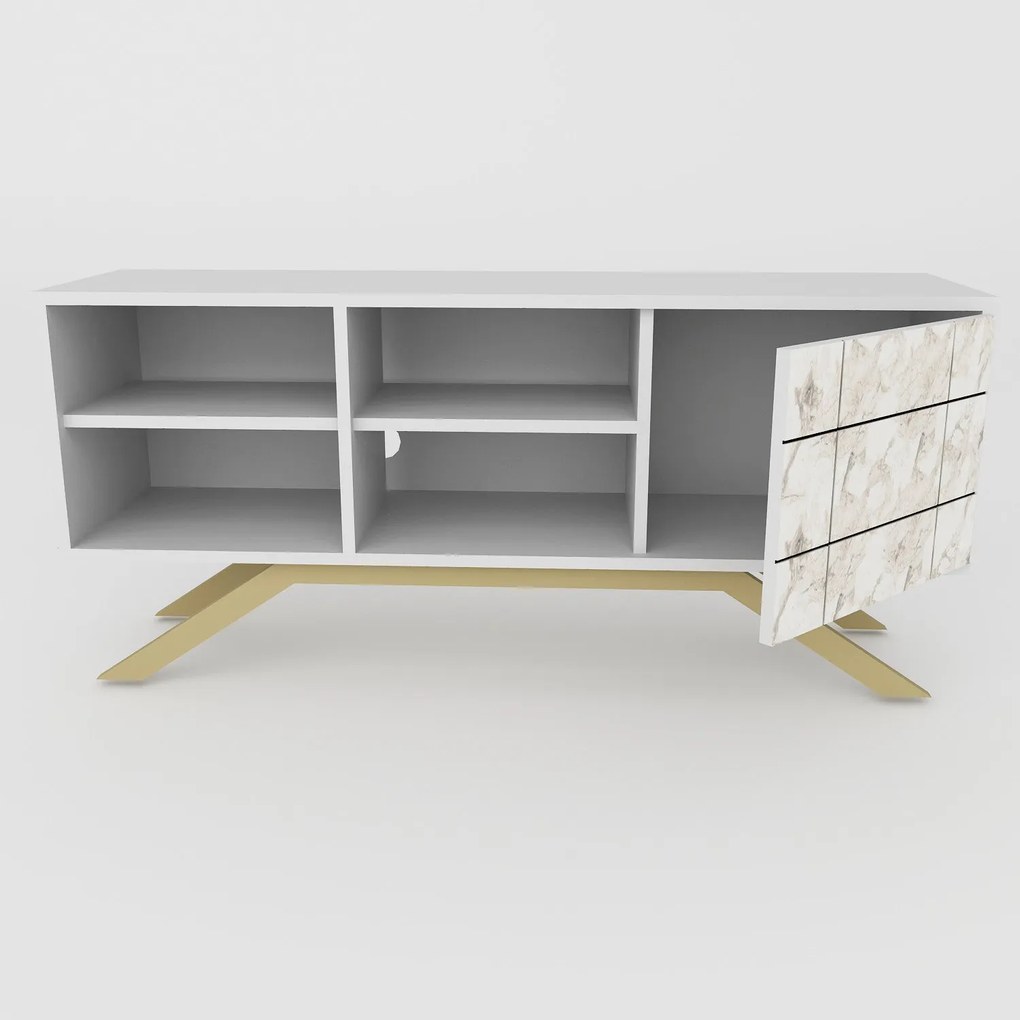 Móvel TV North – Branco e Dourado – 130 cm x 38,6 cm x 58,6 cm