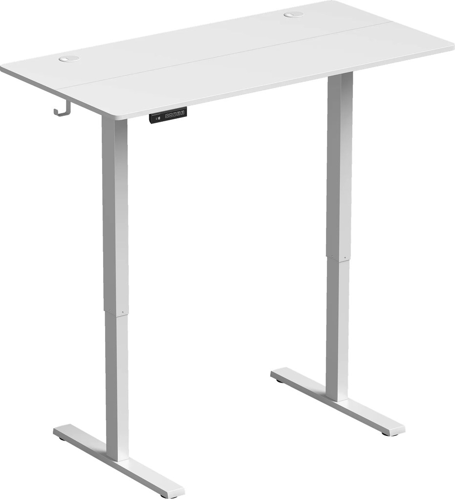 Secretária Elevatória com Memória, Altura Regulável, 2 Passa-Cabos e Ecrã LED, Branco