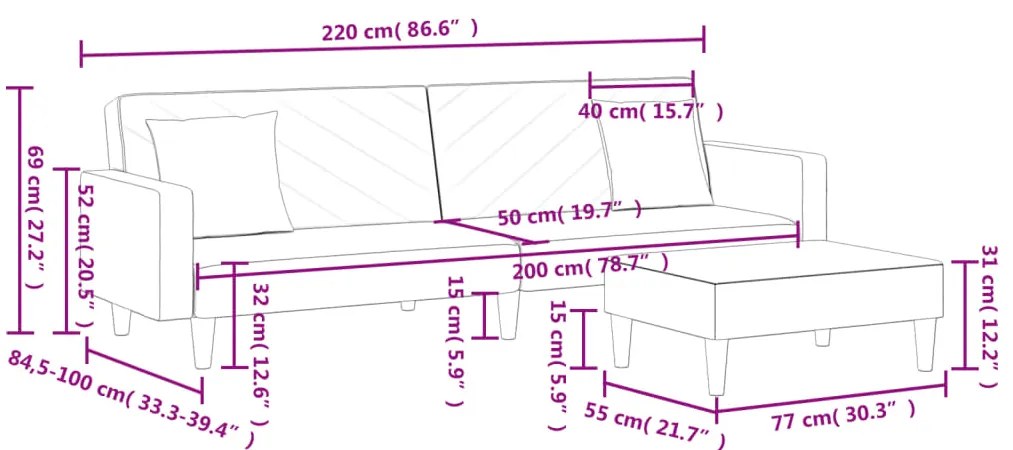 2 pcs conjunto de sofás com almofadas veludo cinzento-escuro