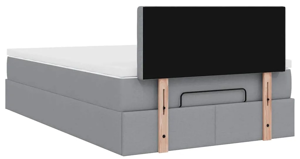 Cama otomana com colchão 120x200 cm tecido cinzento claro
