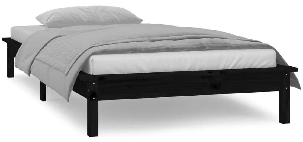 Estrutura de cama c/ luzes LED 90x200 cm madeira maciça preto