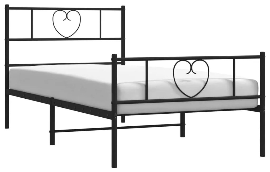 Estrutura de cama com cabeceira e pés 75x190 cm metal preto