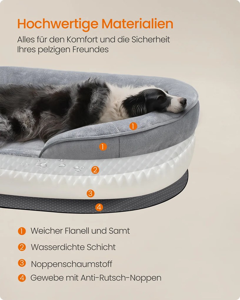Cama para cães com bordas elevadas 91 x 68 x 18 cm cinza claro