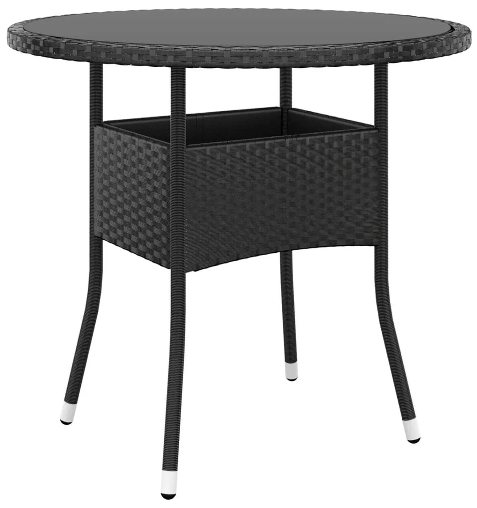 Mesa de jardim Ø80x75 cm vidro temperado e vime PE preto