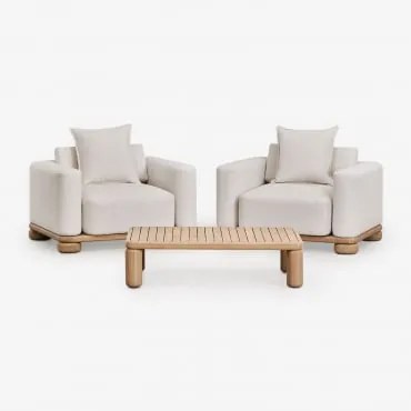 Conjunto De Sala Com 2 Poltronas E Mesa De Centro Em Madeira De Acácia 125x80 Cm Ioanis Marrom Acácia Claro - Sklum