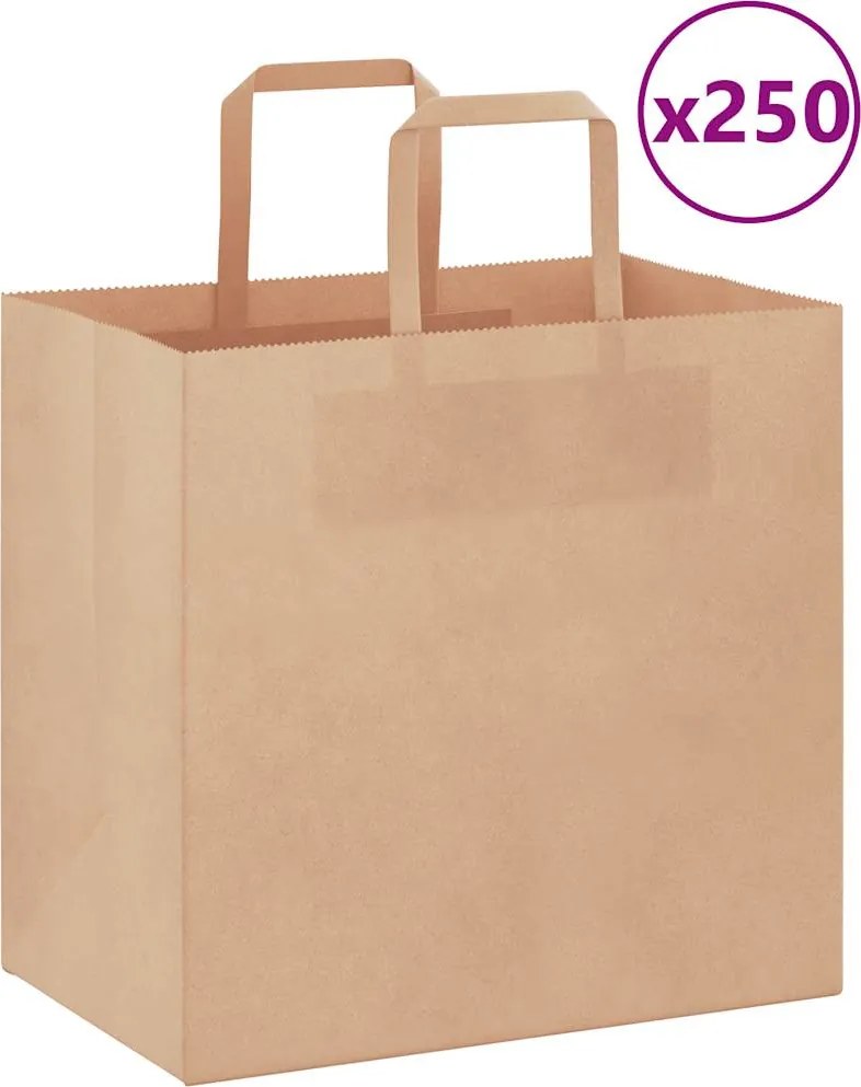 vidaXL Sacos de papel 250 unid com alças castanho 26x17x25 cm