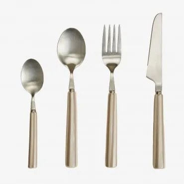 Conjunto De Talheres De 16 Peças Em Aço Inoxidável E Cerâmica Ireli Castanho Moka - Bege Tapioca - Sklum
