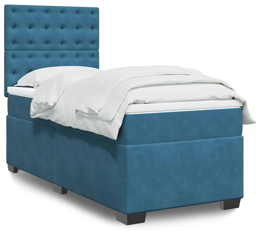Cama boxspring com colchão 90x200 cm veludo azul