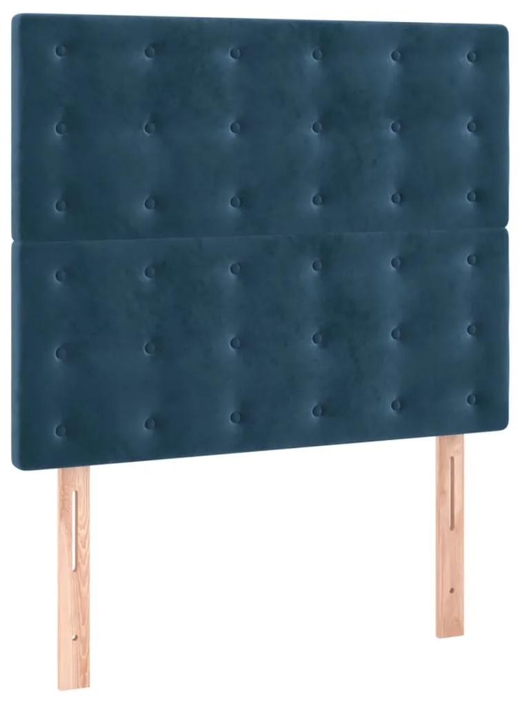 Cama com molas/colchão 90x190 cm veludo azul-escuro