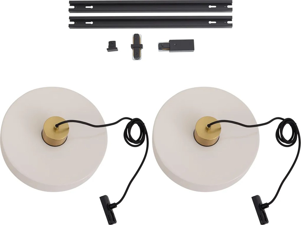 Sistema de Calhas Moderno Preto com 3 Candeeiros Pendentes Latão e Branco Monofásico - Iconic Jina
