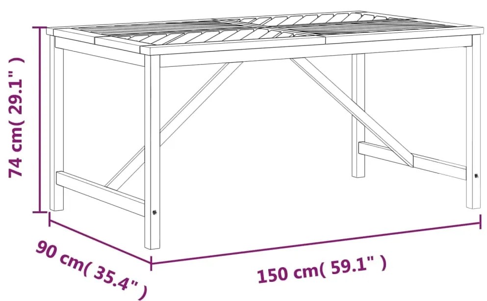 Mesa de jantar para jardim 150x90x74cm madeira de acácia maciça