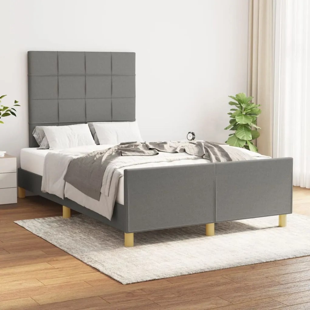 3125042 vidaXL Estrutura de cama c/ cabeceira 120x200cm tecido cinza-escuro