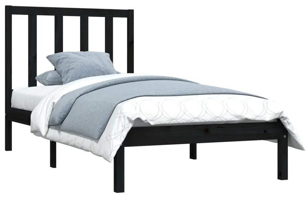 Estrutura de cama pequena solteiro 75x190 cm pinho maciço preto